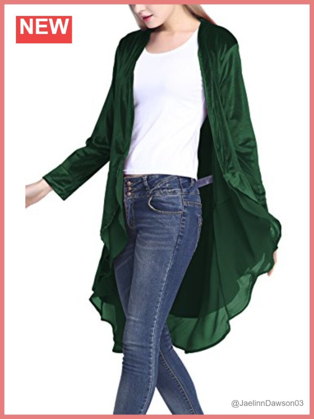 Velvet Open Front Cardigan Coat Asymmetric Chiffon Hem Long Sleeve